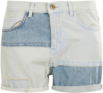 Topshop Patchwork Denim Boy Short - Lyst