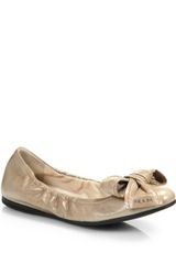  Distressed Leather Bow Ballet Flats