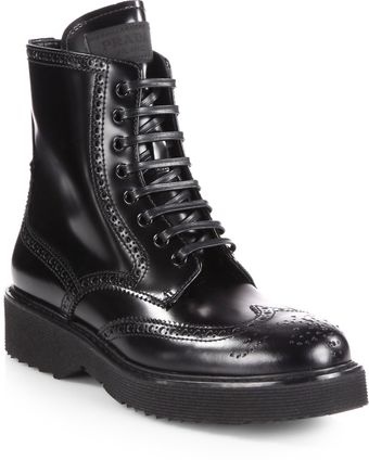 Prada Leather Wingtip Laceup Ankle Boots - Lyst