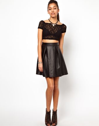 River Island High Waisted Leather Look Skater Skirt - Lyst