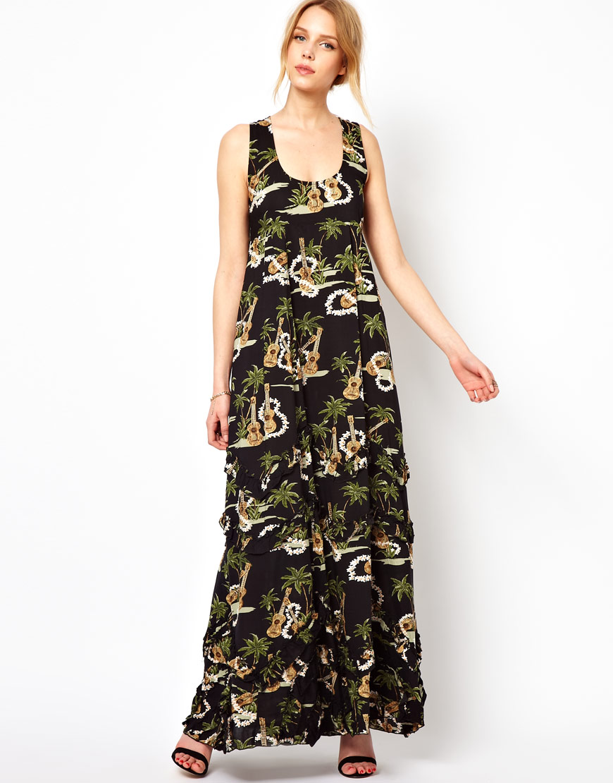 traffic tiered maxi dress in shipwrecked print in multicolor black lyst traffic tiered maxi dress in shipwrecked print in multicolor black lyst