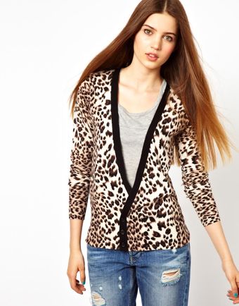 Unconditional Leopard Print Cardigan with Black Collar - Lyst