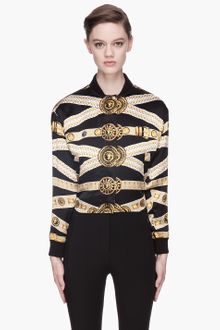 Versus  Black Belt Print Silk Baseball Jacket - Lyst