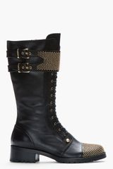 Versus  Black Leather Studded Combat Boots