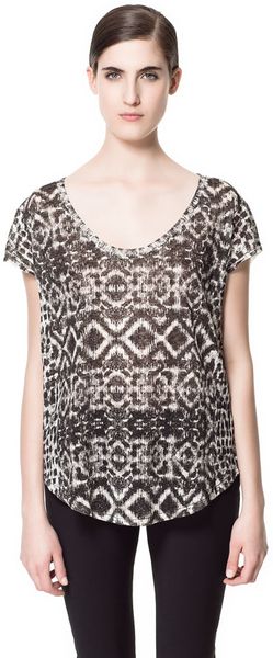 Zara Printed Linen Tshirt - Lyst