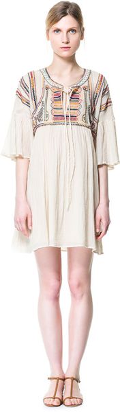 Zara Embroidered Dress - Lyst