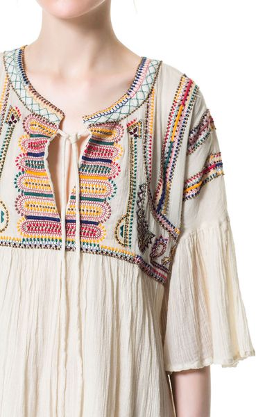 Zara Embroidered Dress in White (ecru) | Lyst