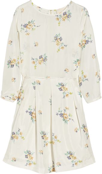 Band Of Outsiders Floral Print Silk Habotai Dress - Lyst