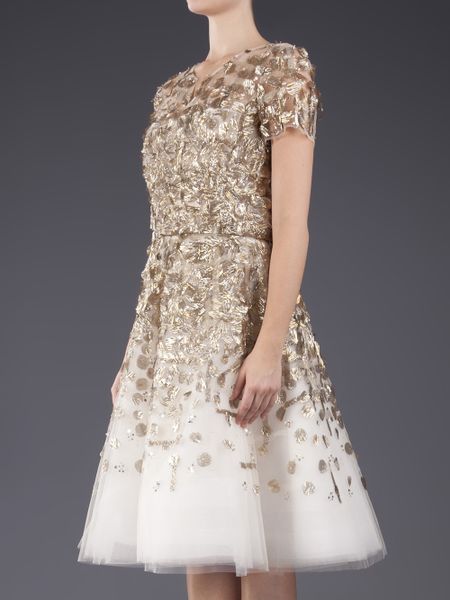 Oscar De La Renta Embellished Cocktail Dress in White (gold)