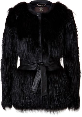 Roberto Cavalli Silver Fox Fur Belted Jacket with Leather Trim - Lyst
