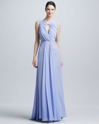 Badgley Mischka Sleeveless Triangle Neck Gown - Lyst