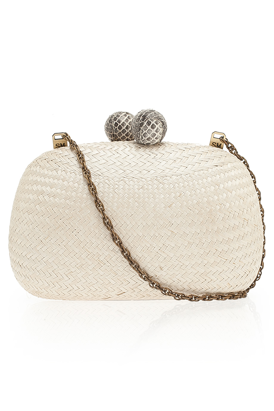 tan woven clutch