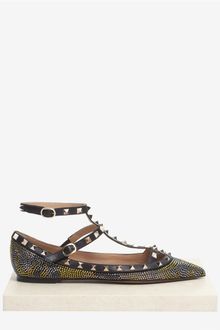 Valentino Crystaland Stud Leather Flats - Lyst