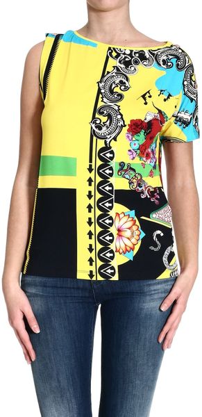 Versace One Sleeve Jersey Top with Rock N Roll Print - Lyst