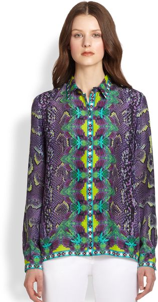 Roberto Cavalli Silk Snakeprint Blouse - Lyst