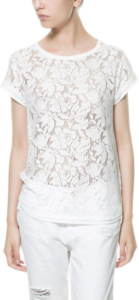 Zara Tshirt with Lace Detailing - Lyst