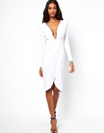 Asos Deep Plunge Midi Dress - Lyst