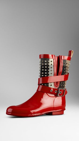 Burberry Stud Detail Belted Rain Boots - Lyst