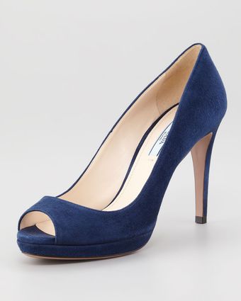 Prada Suede Peeptoe Pump - Lyst