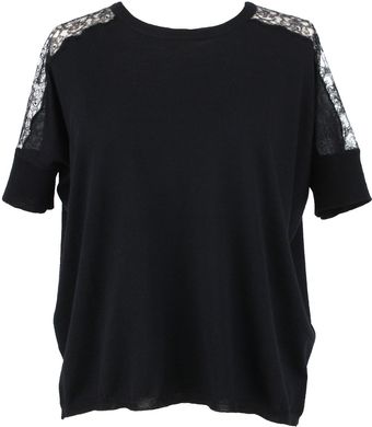 Valentino Short Sleeve Crew Neck Sweater with Lace Detail - Lyst