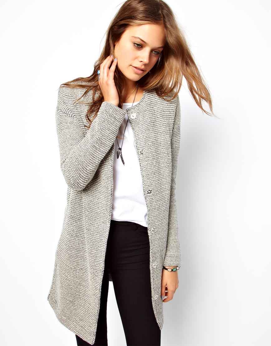 Asos Jacket In Longline And Texture in Gray (Grey) | Lyst