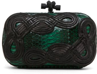 Bottega Veneta Knot Snakeskin Passamaneria Clutch in Animal Printgreen - Lyst