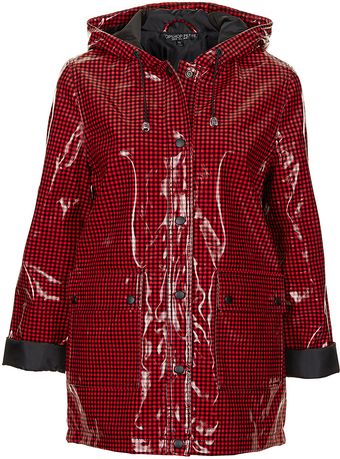 Topshop Petite Red Gingham Mac - Lyst
