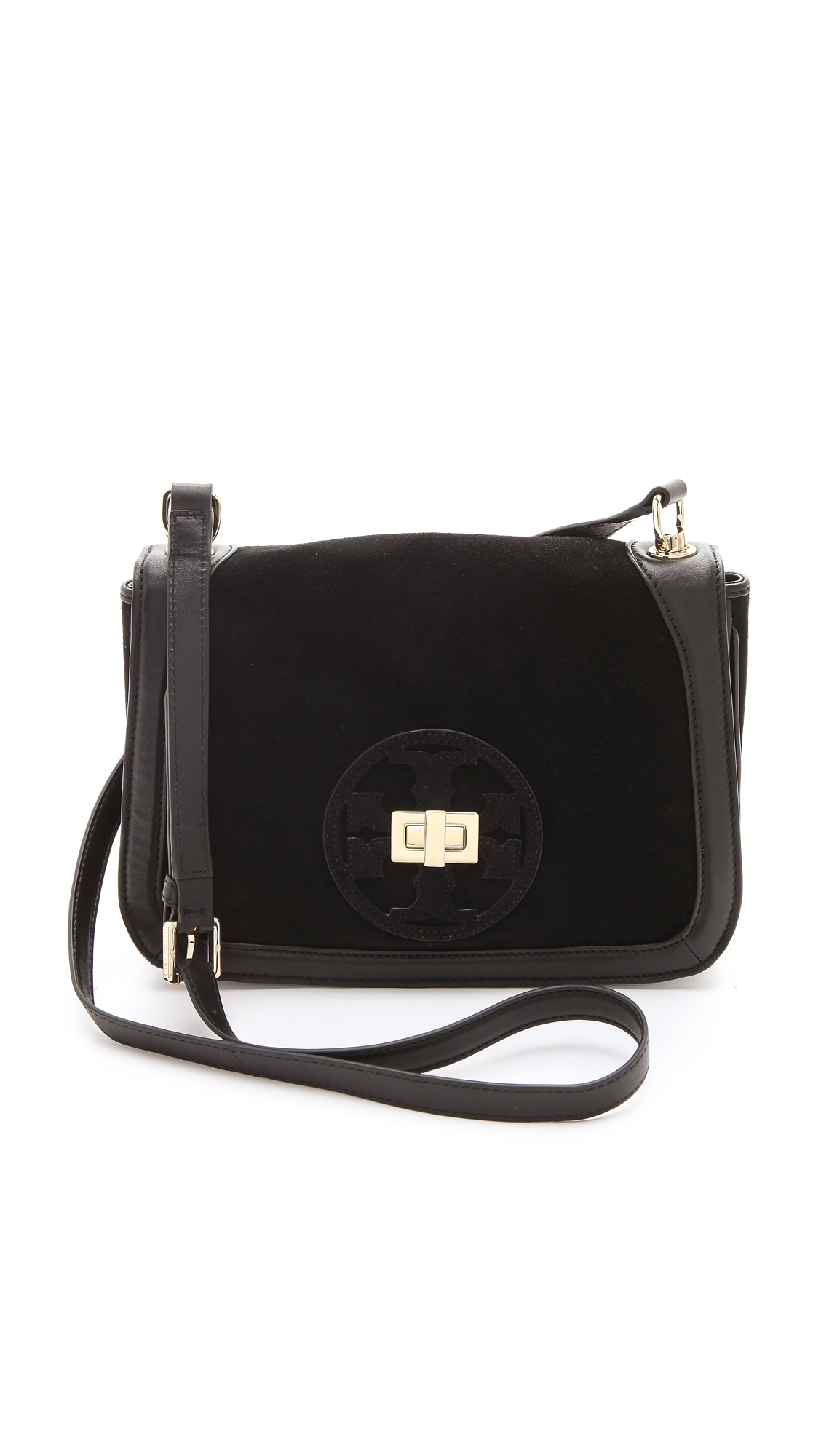 Tory Burch Gloria Suede Cross Body Bag in Black (BlackNero)