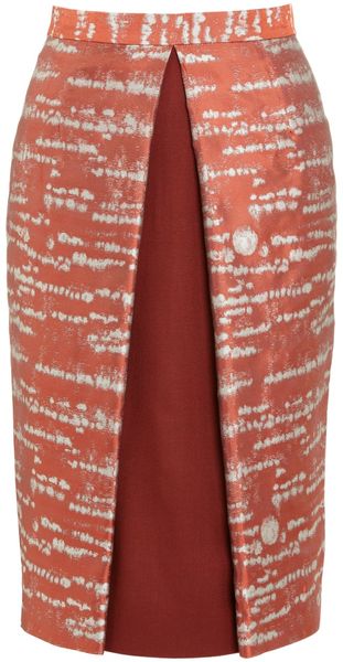 Alexander Lewis Rust Silver Birch Brocade Pencil Skirt - Lyst
