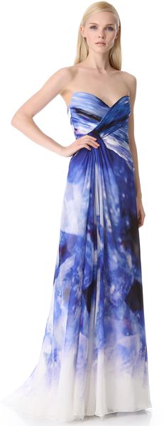 Monique Lhuillier Strapless Ruched Gown - Lyst