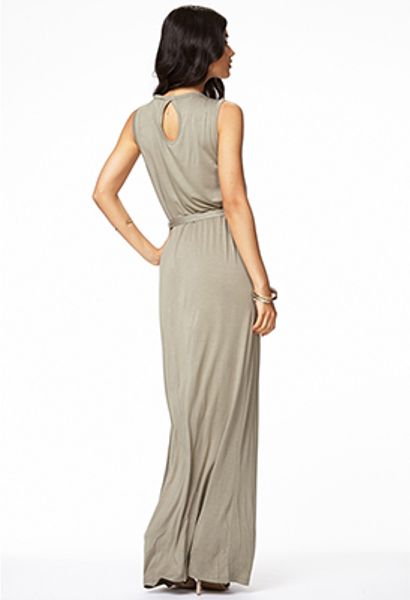 Forever 21 Cutout Jersey Knit Maxi Dress in Green (sage)
