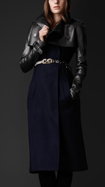 Burberry Prorsum Leather and Wool Trench Coat - Lyst