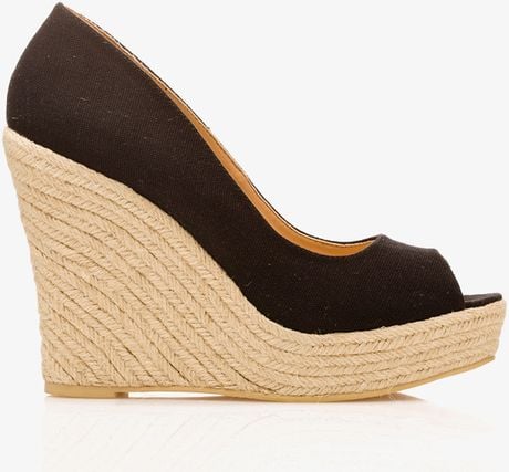 Forever 21 Espadrille Peep Toe Wedges in Black - Lyst