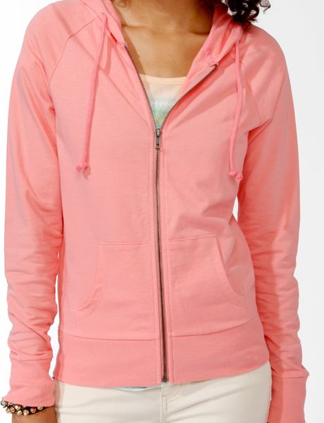 Forever 21 Solid Zip Up Hoodie in Pink (coral) | Lyst
