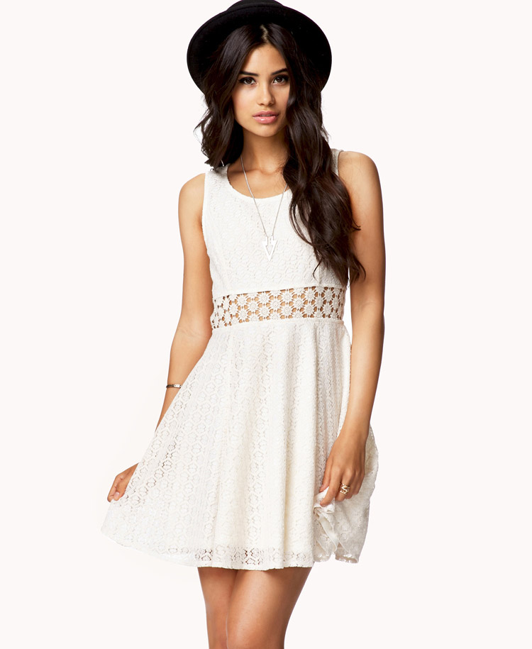 Forever 21 Crochet Panel Lace Dress in White (cream) | Lyst