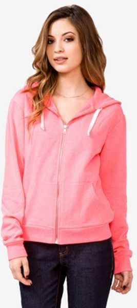 Forever 21 Solid Zip Up Hoodie Jacket in Pink (NEON CORAL) | Lyst