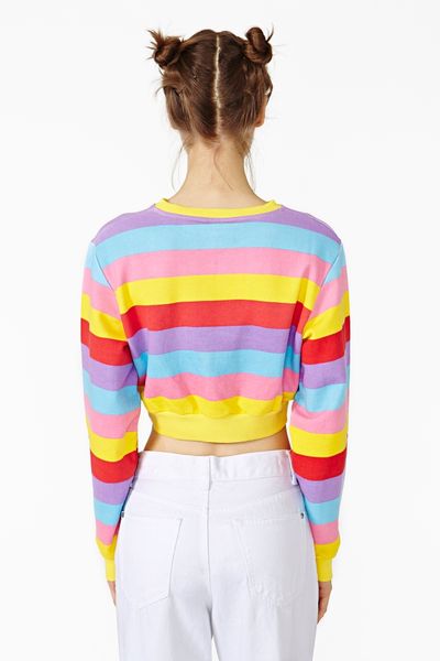 Nasty Gal Rainbow Stripe Crop Sweatshirt in Multicolor (RAINBOW) | Lyst