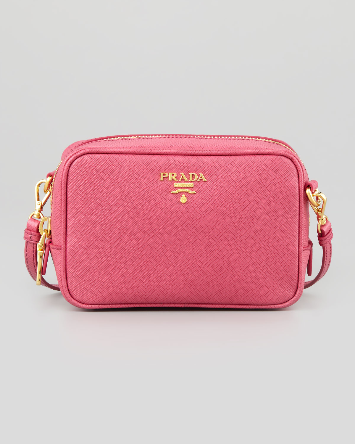 Prada Saffiano Mini Zip Crossbody Bag in Pink | Lyst