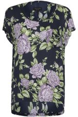 Rag & Bone Navy and Purple Floral Print Silk Tshirt