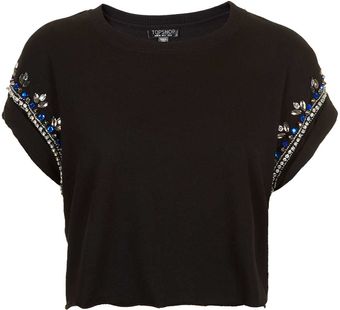 Topshop Embellished Crop Tee - Lyst