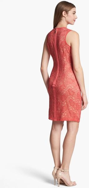 Vince Camuto Sleeveless Lace Sheath Dress In Pink Lyst