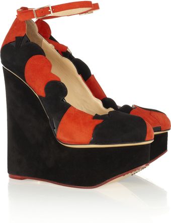 Charlotte Olympia Lady Luck Suede Wedge Pumps - Lyst