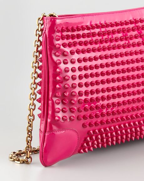 Christian Louboutin Loubiposh Studded Patent Clutch Bag in Pink | Lyst