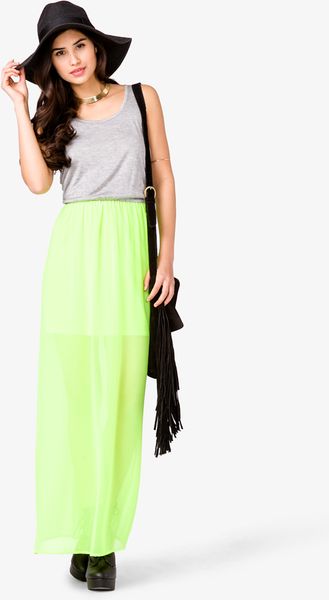 Forever 21 Contrast Maxi Dress in Yellow (greyneon yellow) Forever 21 Contrast Maxi Dress in Yellow (greyneon yellow)