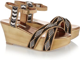 Twelfth Street by Cynthia Vincent Embroidered Washed Leather Wedge Sandals - Lyst