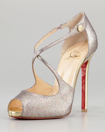 Christian Louboutin Wrap Glitter Peeptoe Red Sole Pump - Lyst