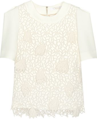 Chloé Crochet Wool and Crepe Top - Lyst