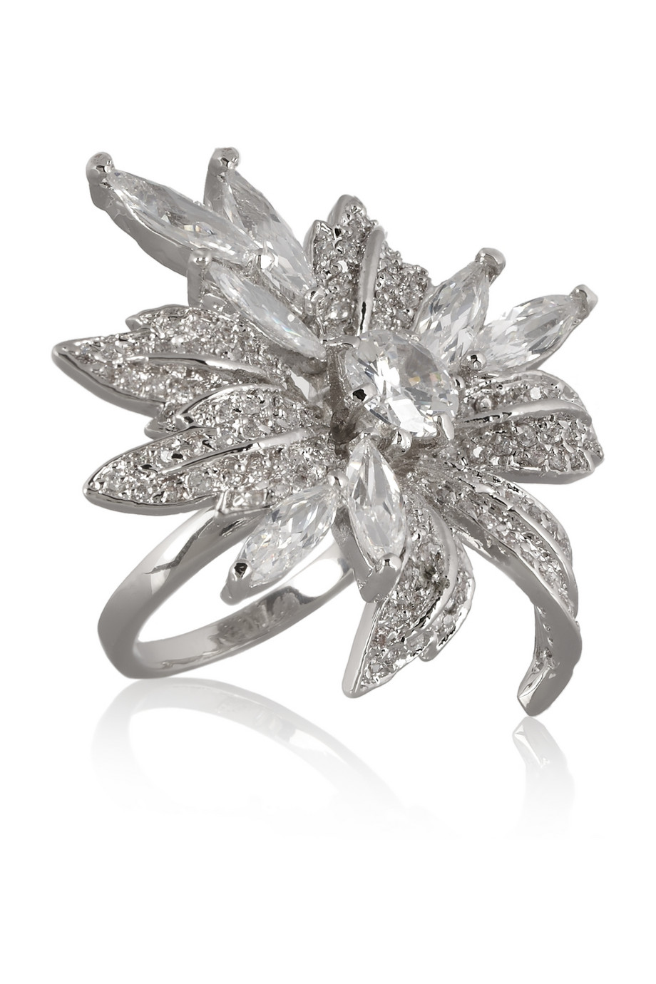 kenneth rhodiumplated cubic zirconia flower ring in silver lyst kenneth rhodiumplated cubic zirconia flower ring in silver lyst