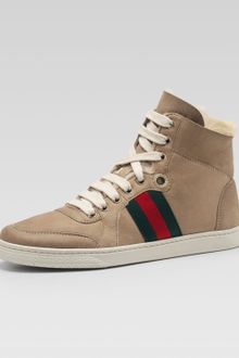Gucci Fur Trim High Top Sneakers - Lyst
