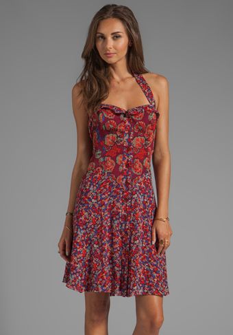 Anna Sui Geranium and Camouflage Floral Print Crinkle Chiffon Dress in Burgundy - Lyst